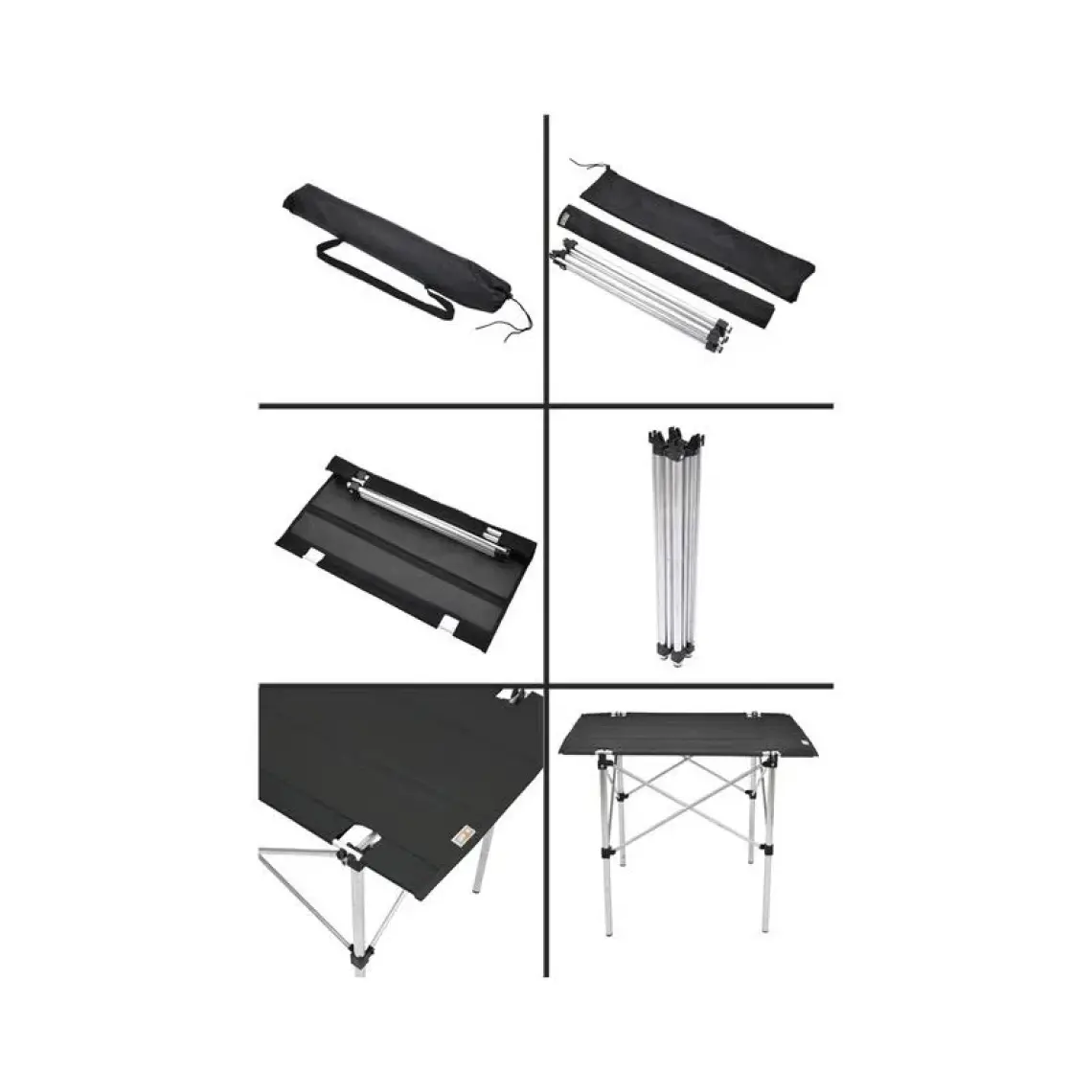 Exent 70X50 cm Tekstil Kamp Masası, Piknik, Bahçe Balkon Plaj Masası, Katlanır Taşıma Çantalı Masa Siyah