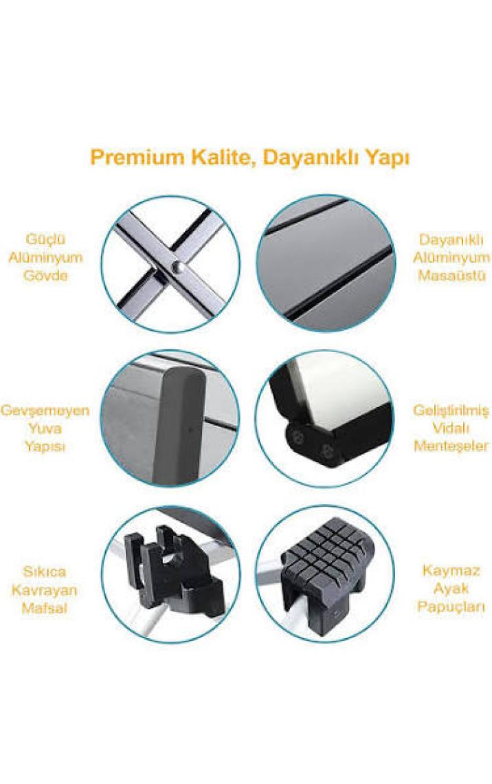 Haegs Full Alüminyum Katlanır Kamp Masası, Piknik, Plaj, Ourdoor Hafif Kamp Masası Büyük Boy - Siyah