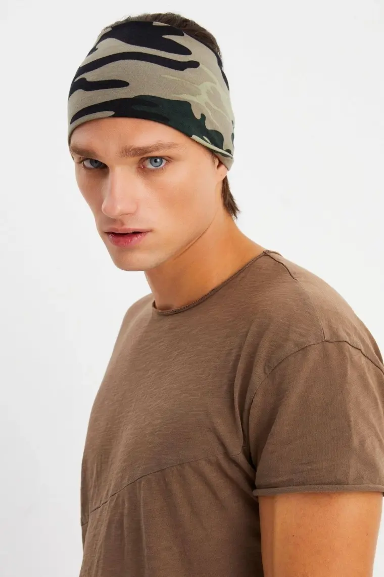 Butikgiz Kamuflaj Erkek Pamuklu Penye, Kaymaz, Ultra Hafif, Spor Geniş Saç Bandı Bandana Buff