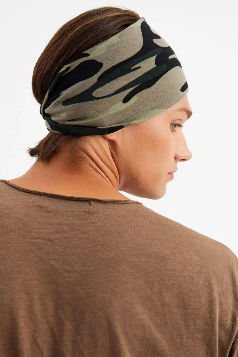 Butikgiz Kamuflaj Erkek Pamuklu Penye, Kaymaz, Ultra Hafif, Spor Geniş Saç Bandı Bandana Buff
