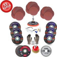 Telvesse 33 Parça Spiral Avuç Içi Taşlama 115MM Cırt Zımpara+Matkap Seti