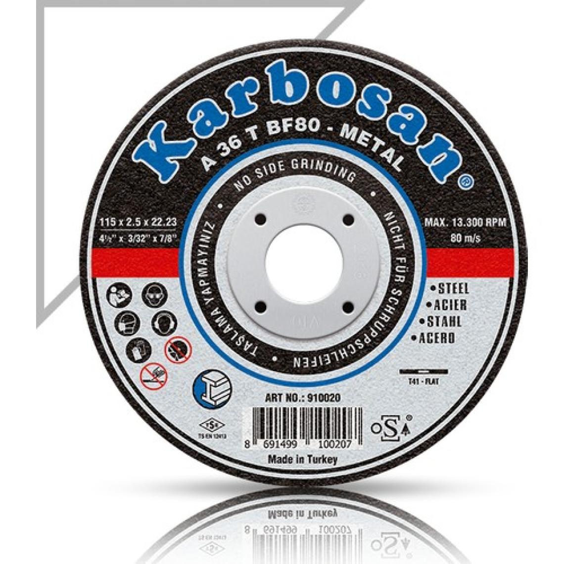 Karbosan 230X3.0X22.23 910050 A 36 T BF80 Düz Metal Kesme Taşı