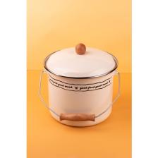 Emaylab Mood Ahşap Detaylı Emaye Yoğurt Tenceresi/ Çok Amaçlı Bakraç (20CM-3 Litre)