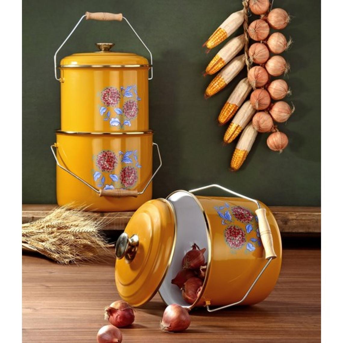 Bonera Emaye 3'lü Hardal Sarısı Bakraç Set, 20-22-24cm Yoğurt Mayalama Seti