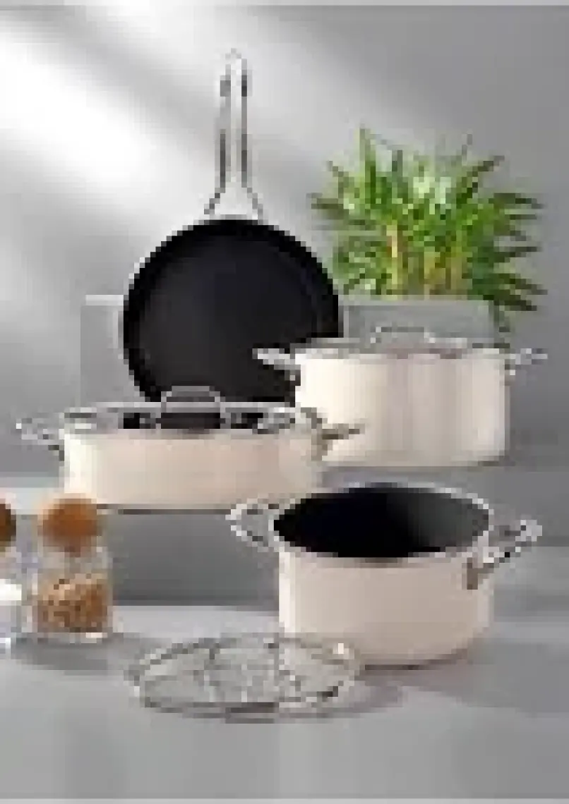 Bonera Lilium Krem 7 Parça Emaye Tencere & Tava Seti