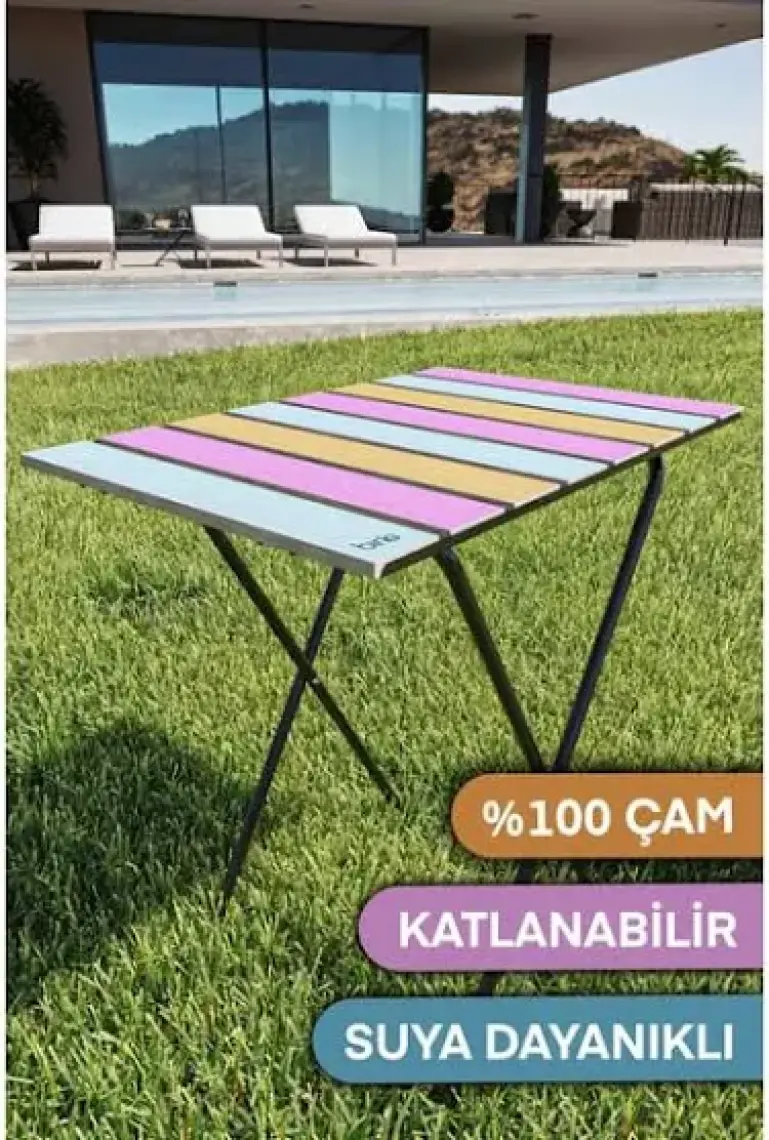 Bino Katlanır Kamp Masası Yükseklik Ayarlı Ahşap Bahçe Kamp Piknik Balkon Sehpası Renkli