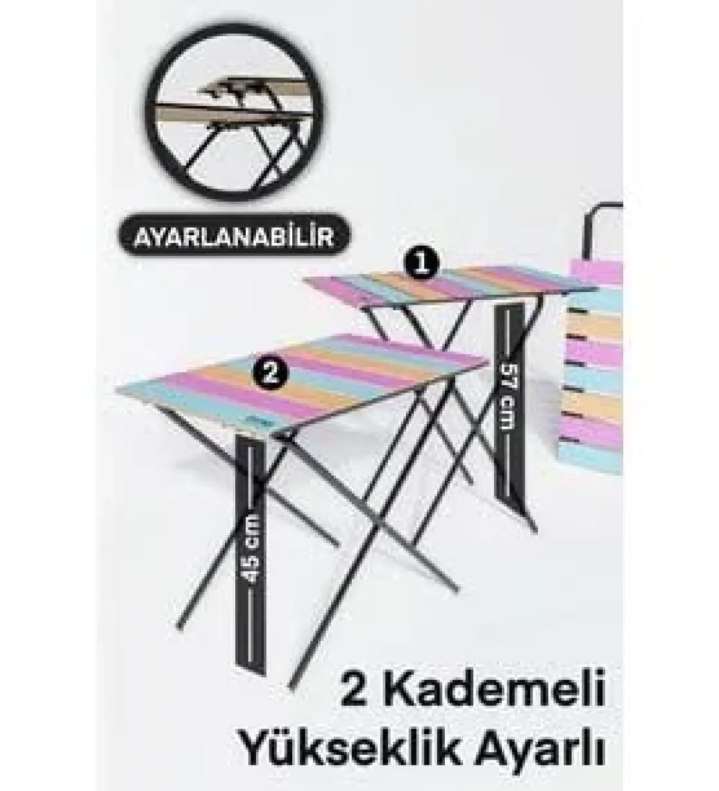 Bino Katlanır Kamp Masası Yükseklik Ayarlı Ahşap Bahçe Kamp Piknik Balkon Sehpası Renkli