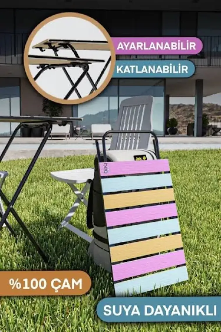 Bino Katlanır Kamp Masası Yükseklik Ayarlı Ahşap Bahçe Kamp Piknik Balkon Sehpası Renkli
