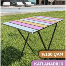 Bino Katlanır Kamp Masası Yükseklik Ayarlı Ahşap Bahçe Kamp Piknik Balkon Sehpası Renkli