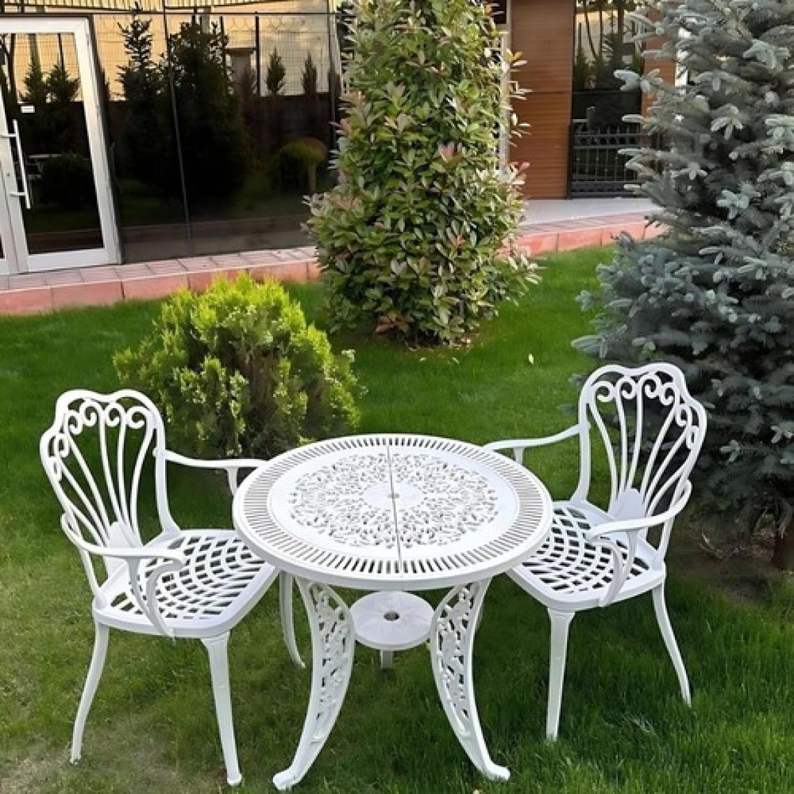 Ceritti Ferforje Görünümlü Plastik Masa Sandalye Takımı, 150 kg Taşıma Kapasiteli, 2 Yıl Garantili, Bahçe, Balkon ve Dış Mekan Kullanımına Uygun, 2 Kişilik Masa ve Sandalye Takımı