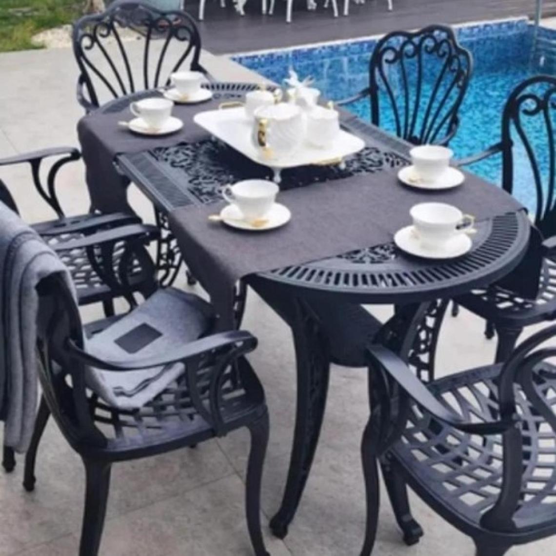 Ceritti Ferforje Görünümlü Masa ve Sandalye, Bahçe, Balkon ve Dış Mekanda Kullanılabilir, 2 Yıl Garantili, 150 kg Taşıma Kapasiteli, Plastik Oval Masa ve Sandalye Takımı