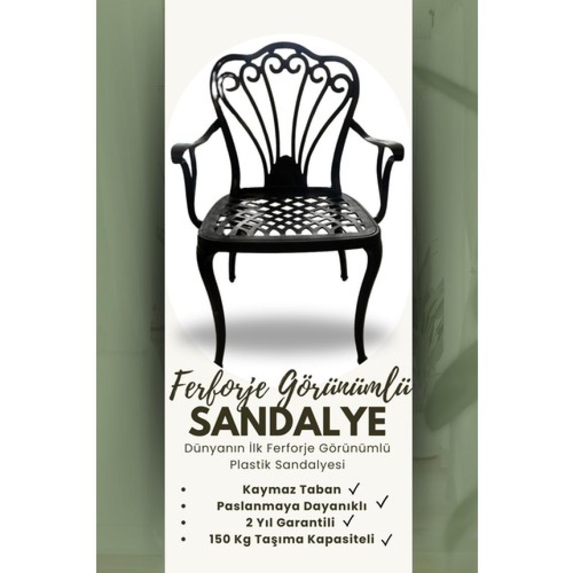 Ceritti Ferforje Görünümlü Masa ve Sandalye, Bahçe, Balkon ve Dış Mekanda Kullanılabilir, 2 Yıl Garantili, 150 kg Taşıma Kapasiteli, Plastik Oval Masa ve Sandalye Takımı