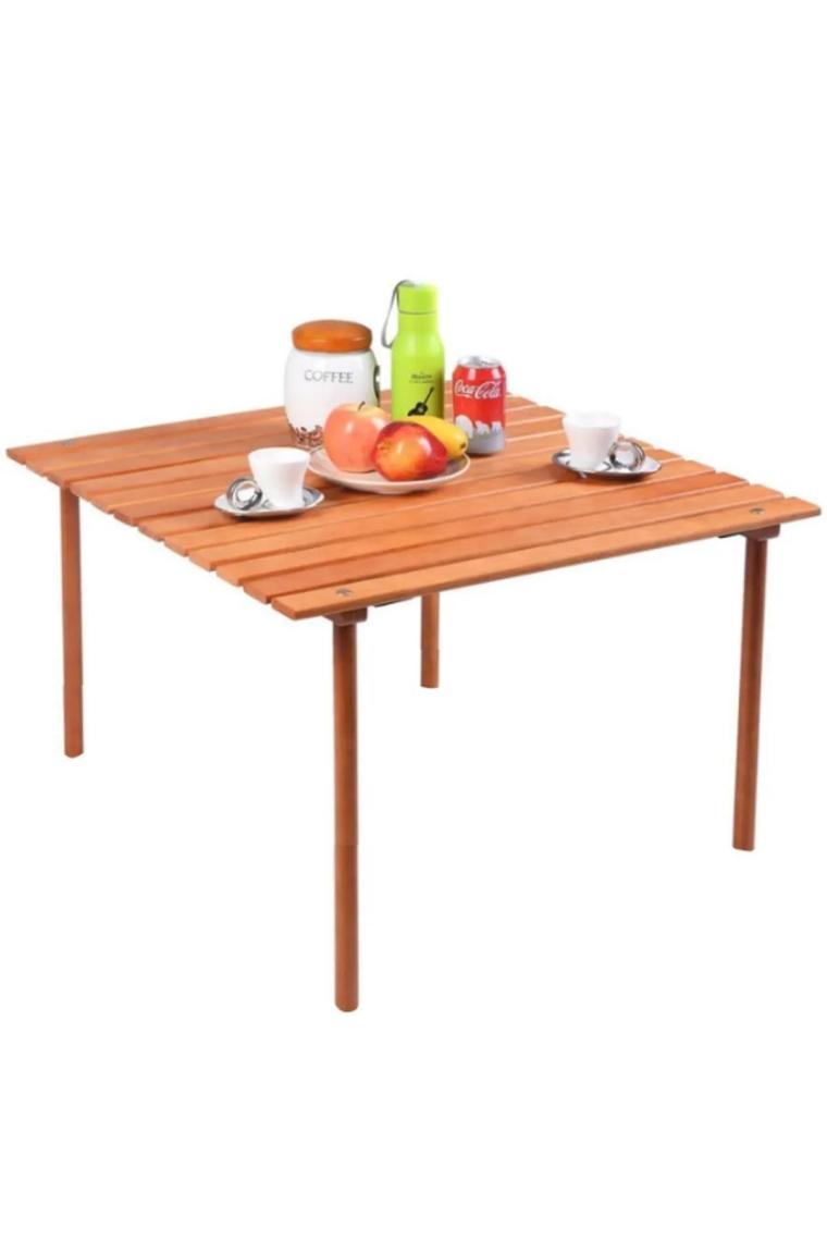 Mavi Trend Ahşap Katlanır Rulo Masa Kamp Outdoor Bahçe Araç Araba Masası Çantalı 60X57