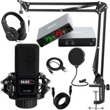 Midex Performans Paket-1 Stüdyo Ekipmanları Kayıt Seti MX-2020 Mikrofon Ses Kartı kulaklık