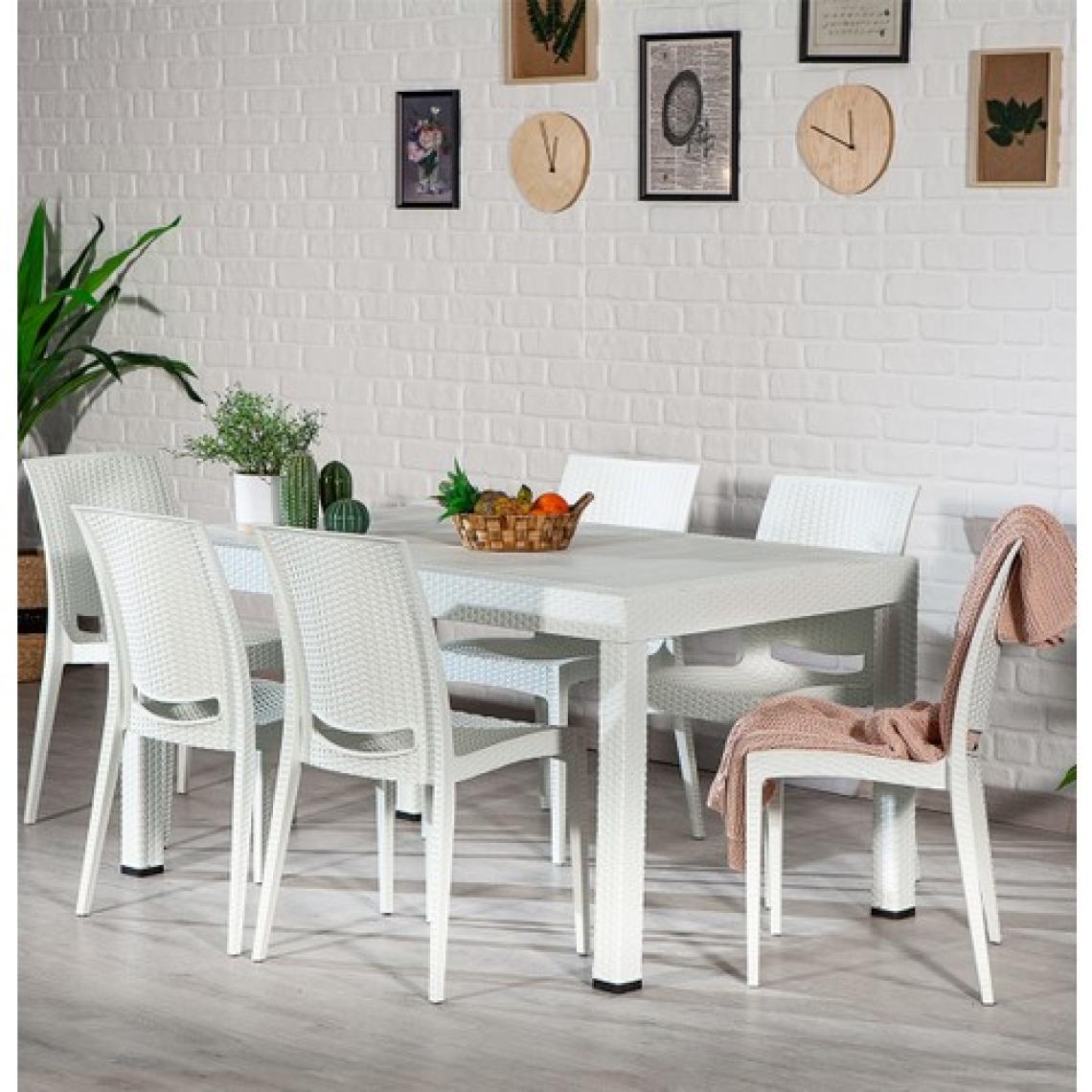 Mobetto Rattan Large Bahçe&balkon Masa Takımı  Beyaz