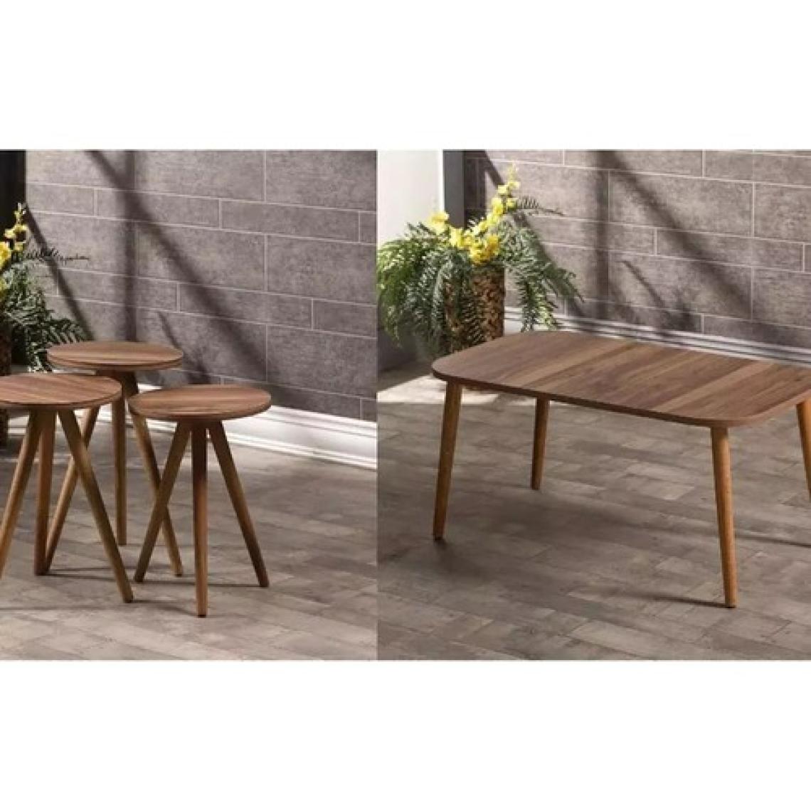 Pazarella Zigon Sehpa ve Orta Sehpa Set Ahşap Kr Torna Ceviz