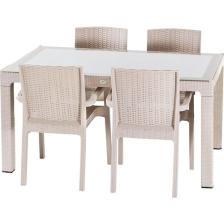 Violet Rattan 4'lü Camlı Bahçe Mobilyası Oturma Grubu
