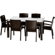 Violet Rattan 90*150 Raddan Trend Lüx Camlı Masa Takımı 6 Sandalyeli Kahverengi