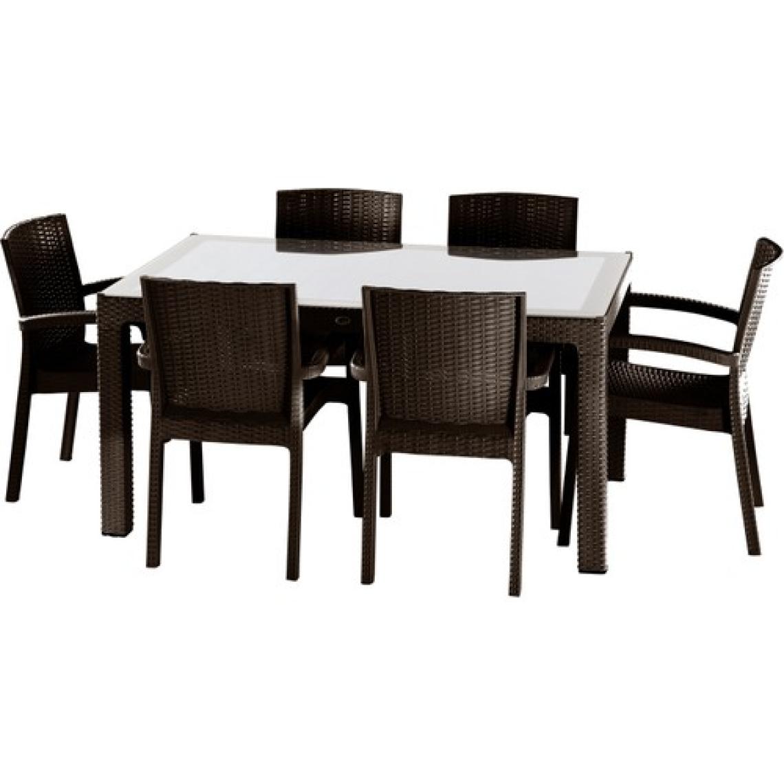 Violet Rattan 90*150 Raddan Trend Lüx Camlı Masa Takımı 6 Sandalyeli Kahverengi