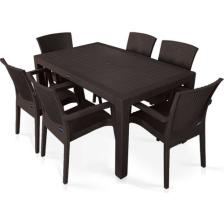 Violet Rattan 90X150CM 6lı Camsız Bahçe Mutfak Masa Takımı Kahve