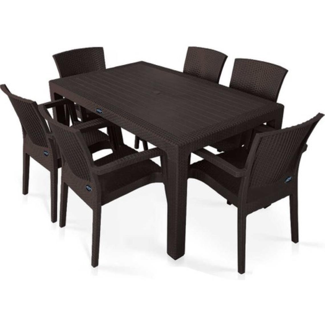 Violet Rattan 90X150CM 6lı Camsız Bahçe Mutfak Masa Takımı Kahve