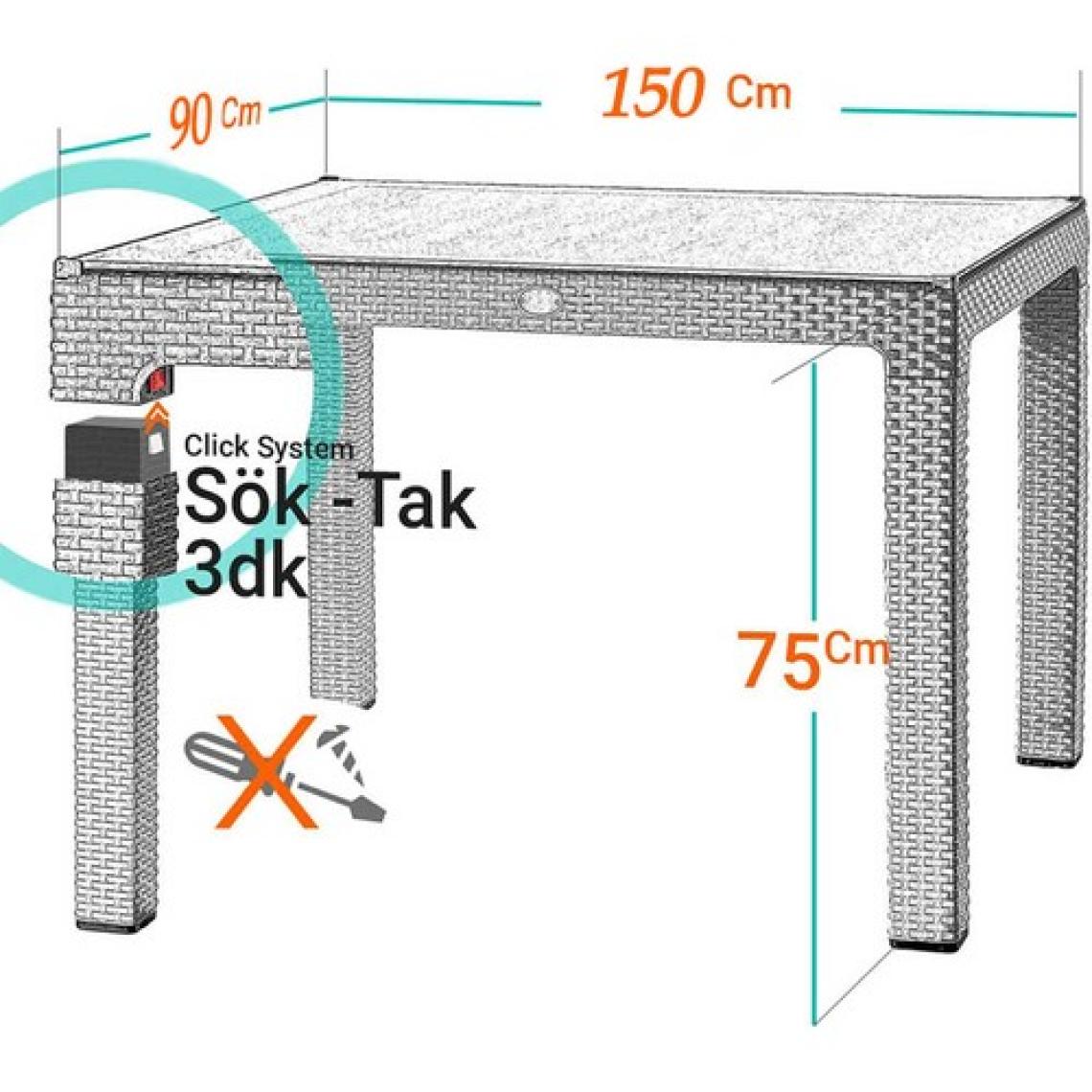 Violet Rattan 90X150CM 6lı Camsız Bahçe Mutfak Masa Takımı Kahve