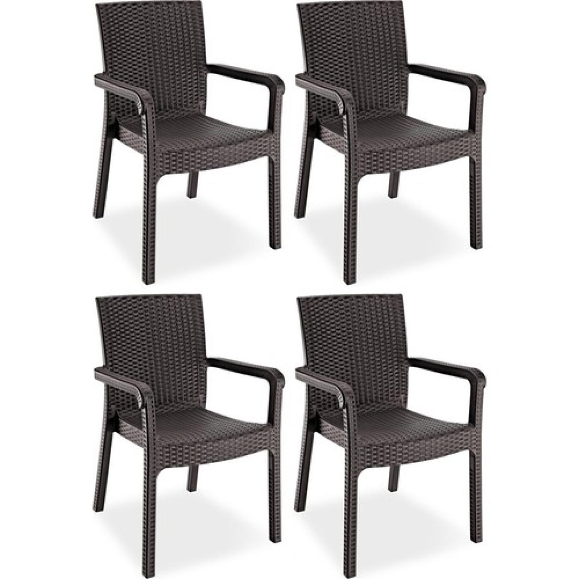 Holiday Markiz Kollu Rattan Koltuk Sandalye Bahçe 4 Adet Kahverengi H447