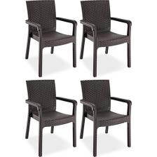 Holiday Markiz Kollu Rattan Koltuk Sandalye Bahçe 4 Adet Kahverengi H447