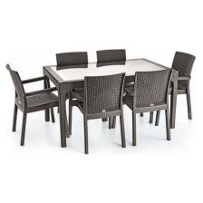 Violet Rattan Masa Takımı 80x140 Camlı Masa 6 Kişilik Sandalye Seti Bahçe Balkon Teras Takımı