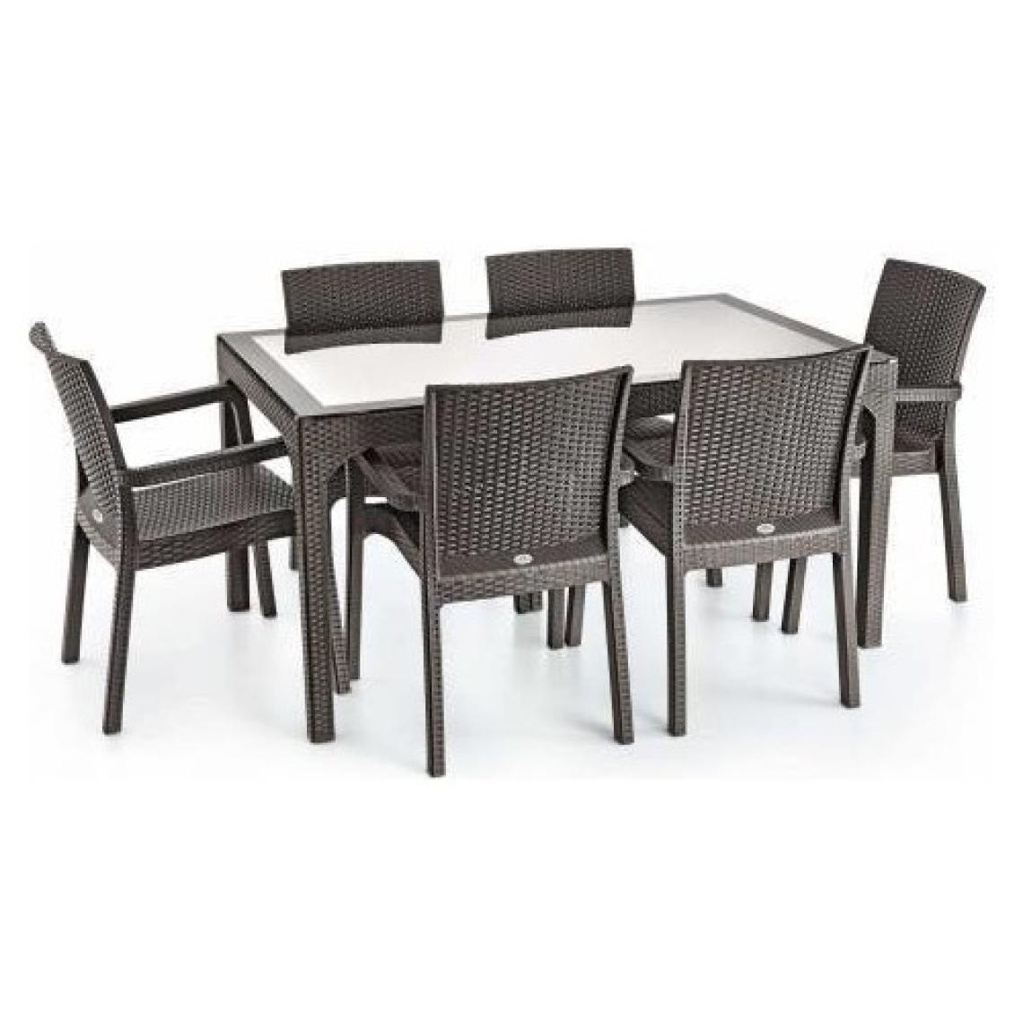 Violet Rattan Masa Takımı 80x140 Camlı Masa 6 Kişilik Sandalye Seti Bahçe Balkon Teras Takımı