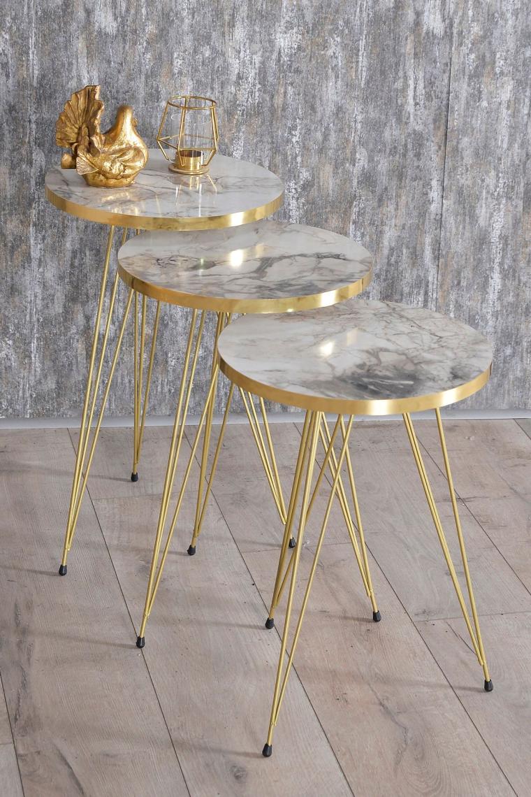 Pazarella Zigon Sehpa ve Orta Sehpa Elips Set Gold Efes Tel