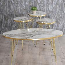 Pazarella Zigon Sehpa ve Orta Sehpa Elips Set Gold Efes Tel