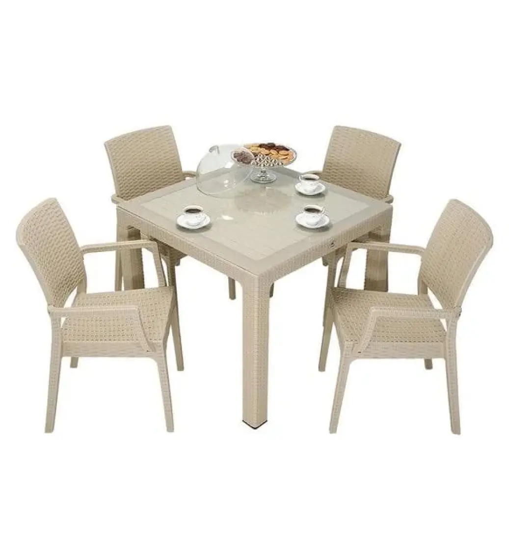 Mandella Elit Rattan 90x90 Elit Koltuk Camlı Masa Takımı Çölbeji