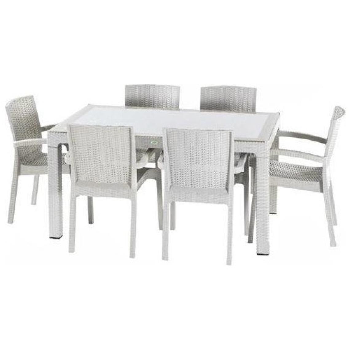 Violet Rattan Masa Takımı 80x140 Camlı Masa 6 Kişilik Rattan Sandalye Seti Bahçe Balkon Teras Takımı