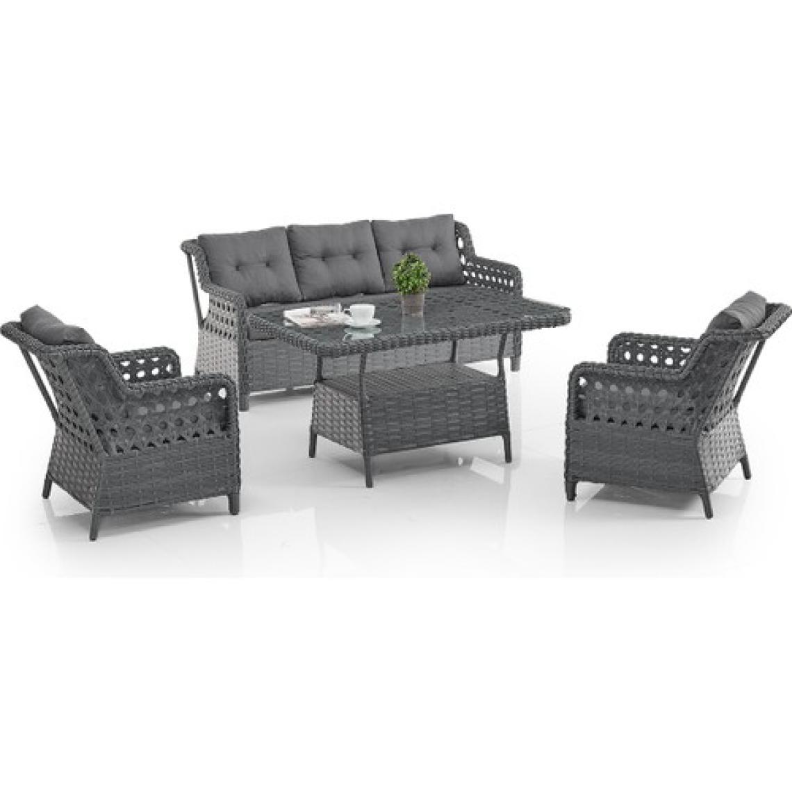 EVDEMO Deniz Rattan Puflu Bahçe Balkon Takımı 3+1+1 Antrasit
