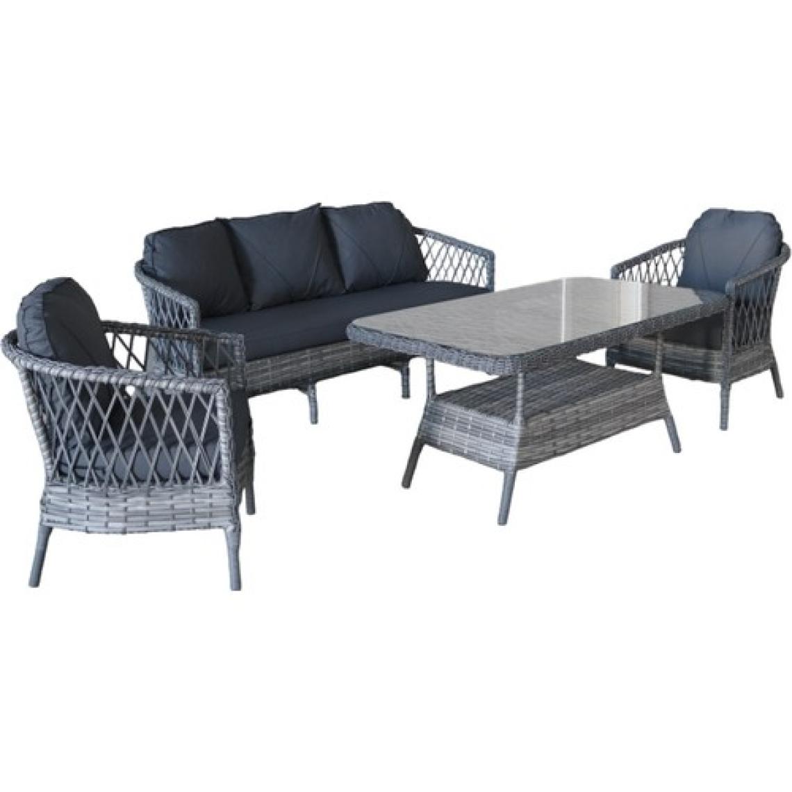 Monalin Home Garden Miami 5 Kişilik(3-1-1-Masa) Rattan Örgü Bahçe & Balkon & Teras Oturma Grubu Minderli & Camlı & Masalı Takımı