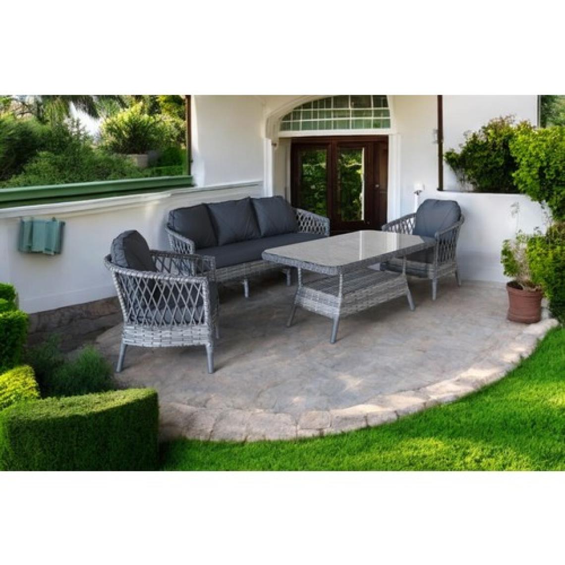 Monalin Home Garden Miami 5 Kişilik(3-1-1-Masa) Rattan Örgü Bahçe & Balkon & Teras Oturma Grubu Minderli & Camlı & Masalı Takımı