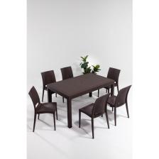 Mobetto Rattan Masa Takımı 80x140 Camsız Masa 6 Kişilik Sandalye Seti Bahçe Balkon Teras Takımı