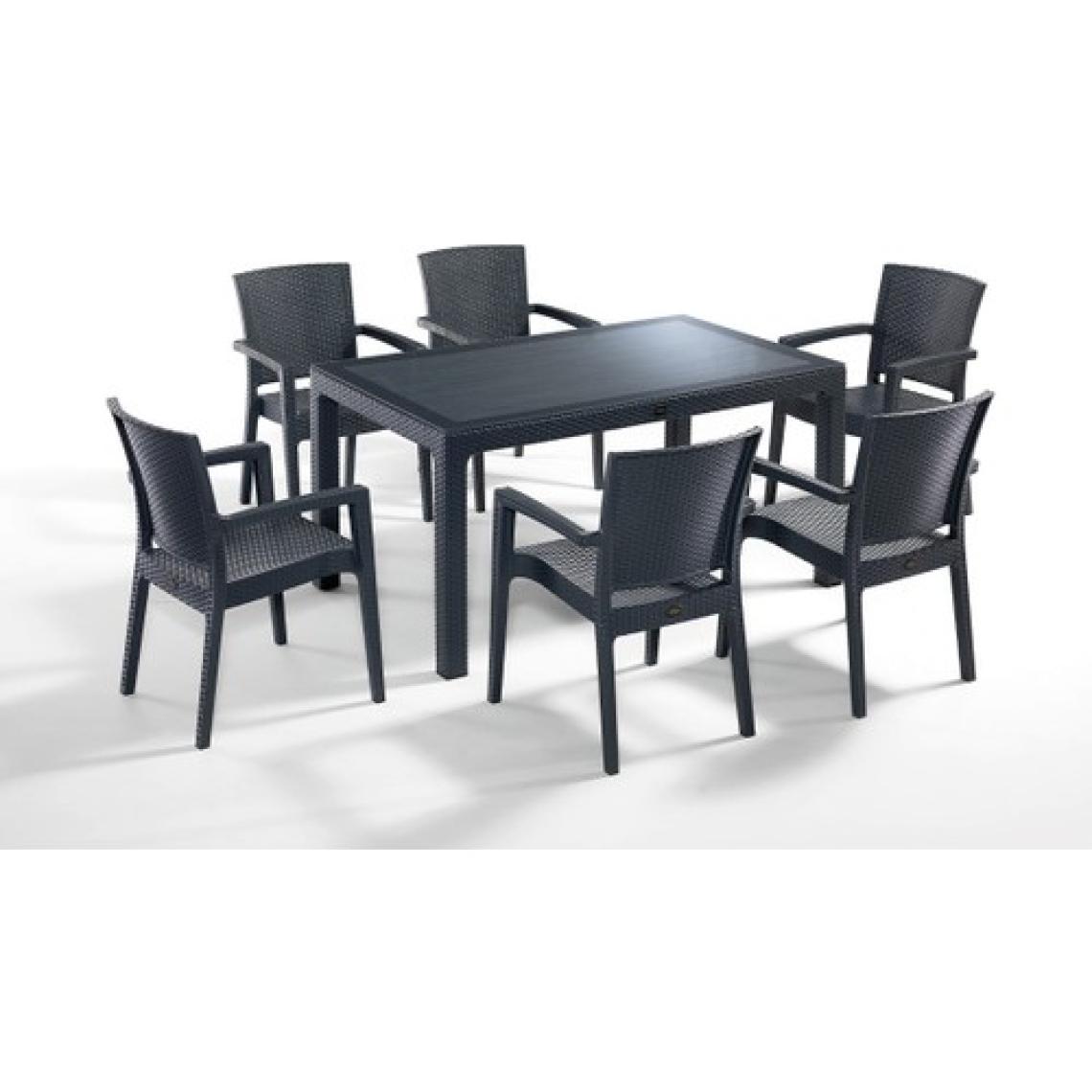 Novussi Antrasit Novussi Liverno Rattan Masa Koltuk Takımı 90X150 Camlı Masa