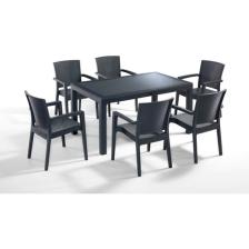 Novussi Antrasit Novussi Liverno Rattan Masa Koltuk Takımı 90X150 Camlı Masa