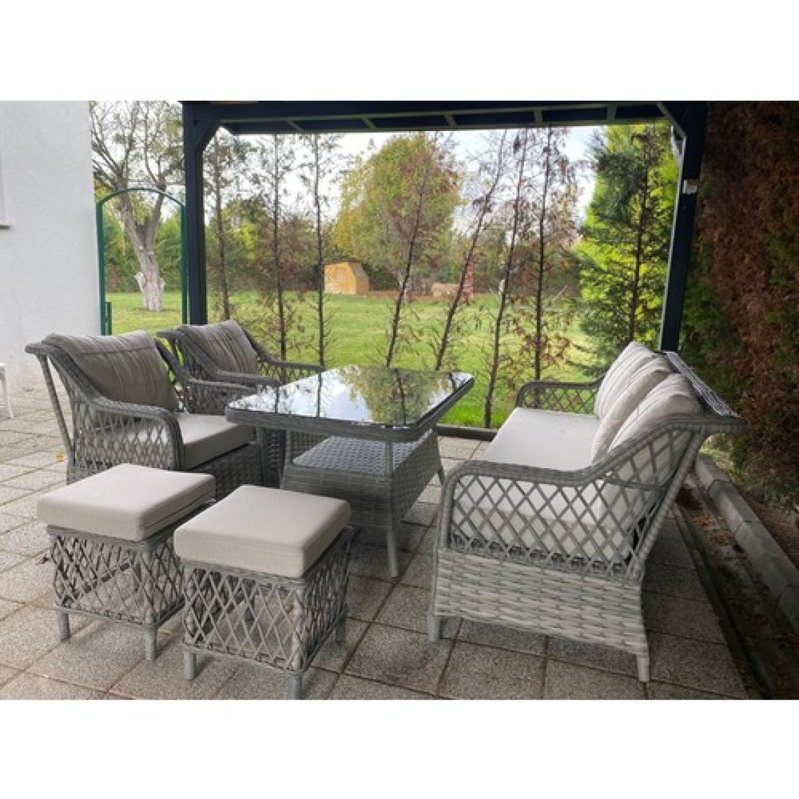Tu Tienda PETRA Rattan 3+1+1+2puf+Masa Rattan Bahçe Balkon Mobilyası,VİZON
