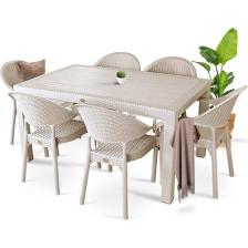 Almina Rattan Masa Takımı 80X140 Camsız Masa Bambu 6 Kişilik Sandalye Seti Bahçe Balkon Teras Takımı