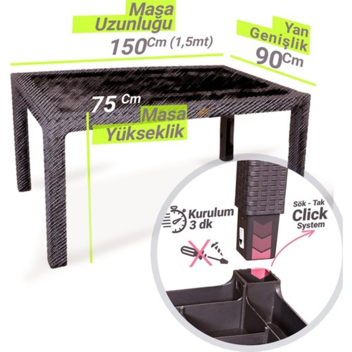 Bahex Rattan Masa Takımı 80x140 Camsız Masa 6 Kişilik Bambu Sandalye Seti Bahçe Balkon Teras Takımı