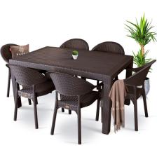 Bahex Rattan Masa Takımı 80x140 Camsız Masa 6 Kişilik Bambu Sandalye Seti Bahçe Balkon Teras Takımı