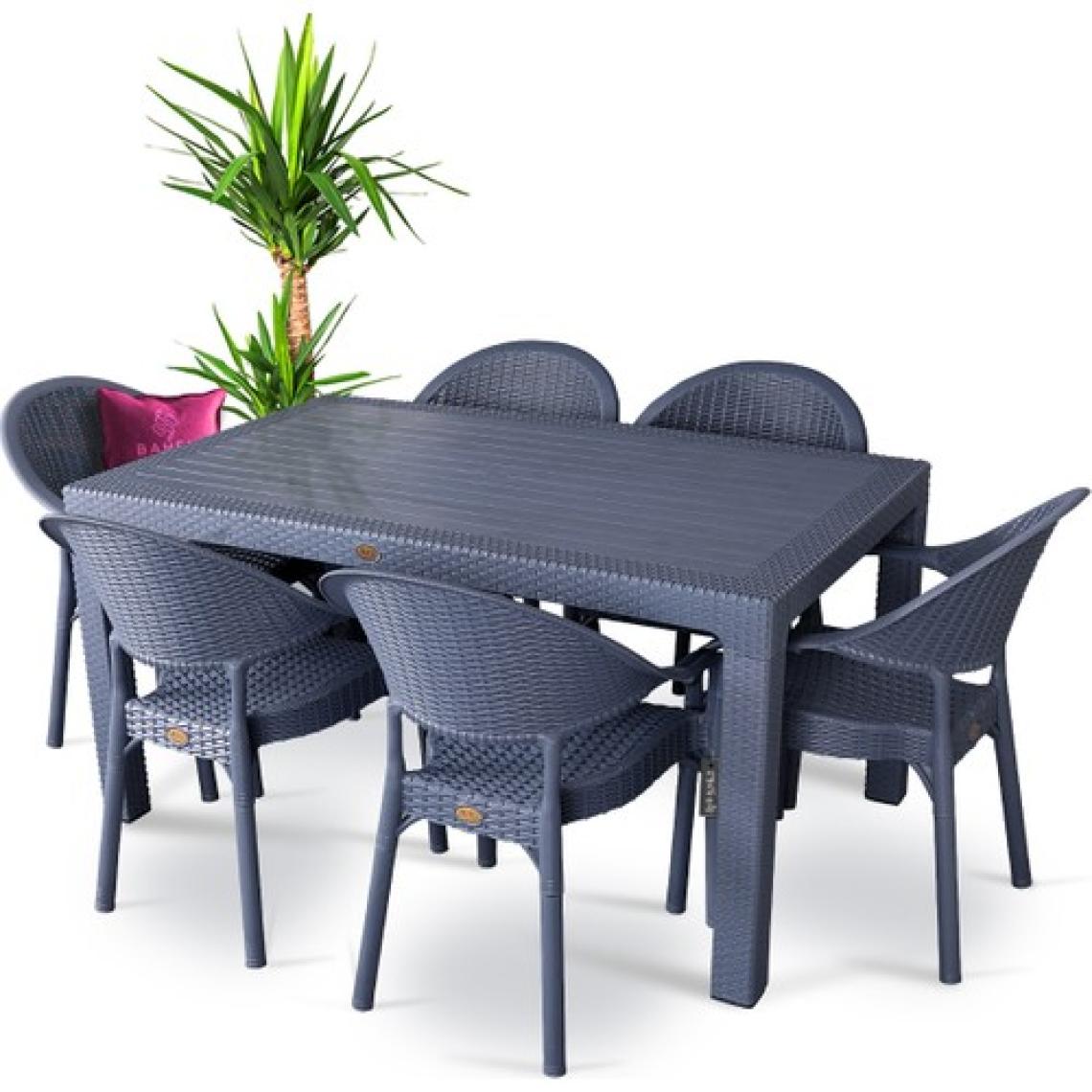 Bahex Rattan Masa Takımı 90x150 Camsız Masa 6 Kişilik Bambu Sandalye Seti Bahçe Balkon Teras Takımı