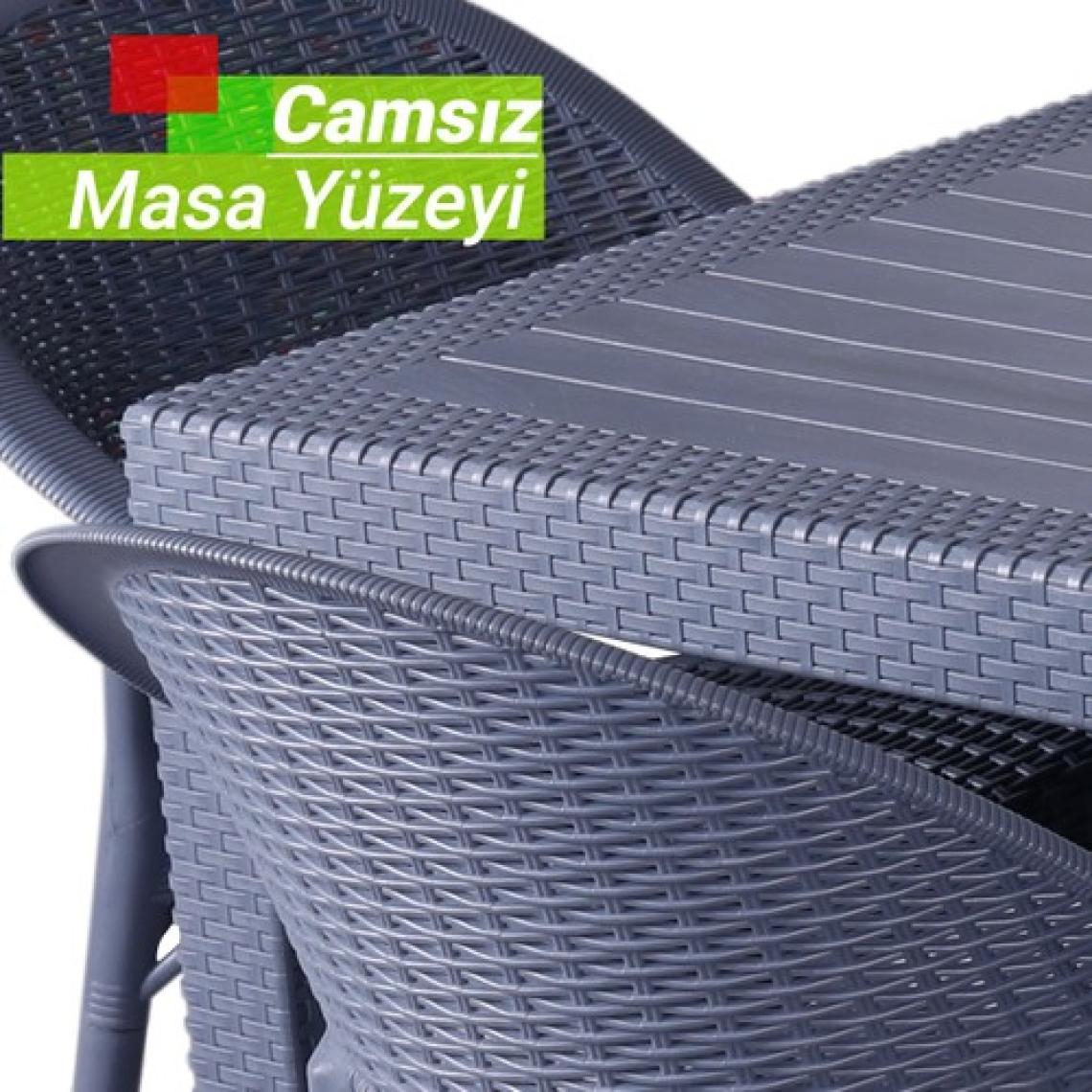 Bahex Rattan Masa Takımı 90x150 Camsız Masa 6 Kişilik Bambu Sandalye Seti Bahçe Balkon Teras Takımı