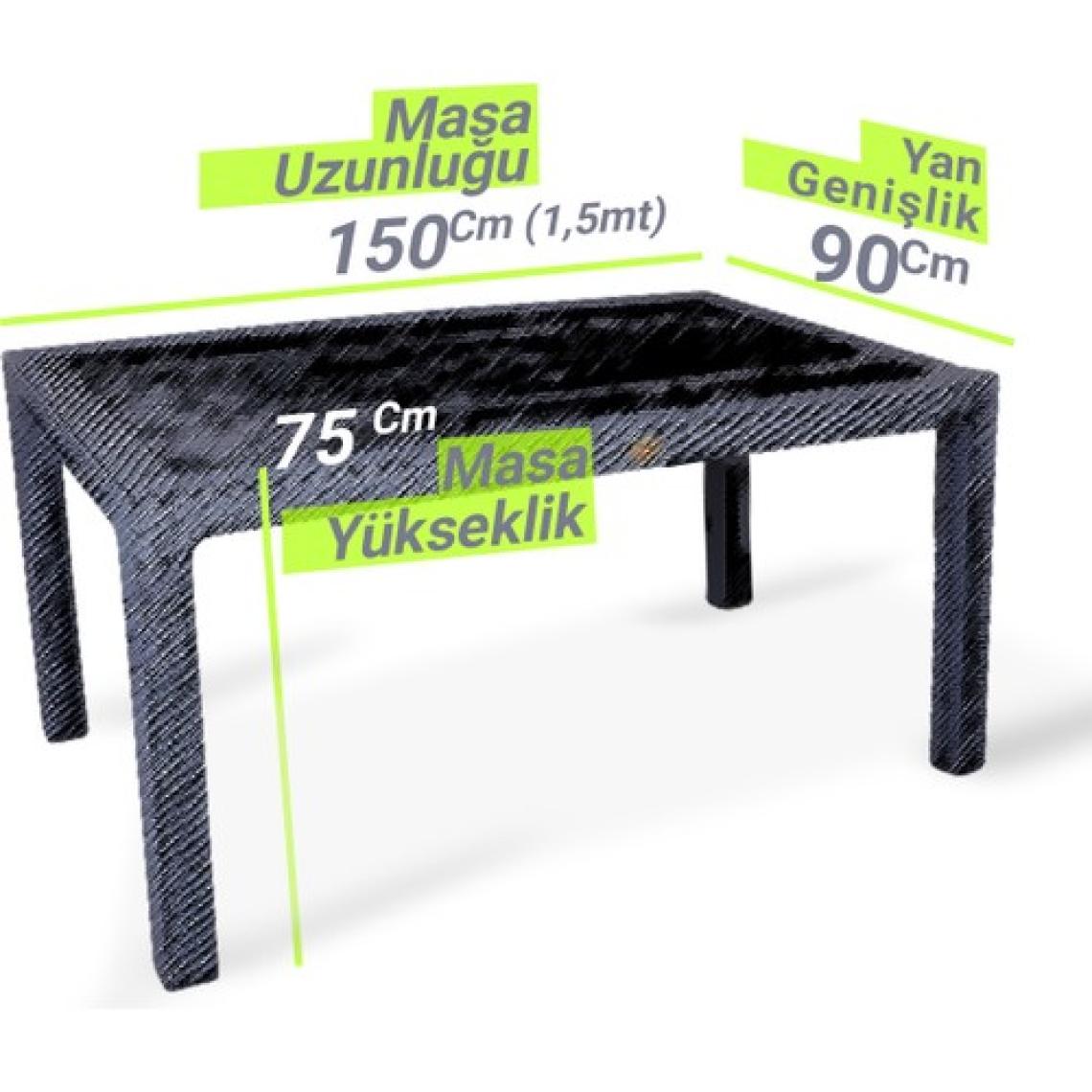 Bahex Rattan Masa Takımı 90x150 Camsız Masa 6 Kişilik Bambu Sandalye Seti Bahçe Balkon Teras Takımı