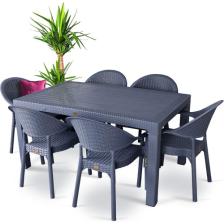 Bahex Rattan Masa Takımı 90x150 Camsız Masa 6 Kişilik Bambu Sandalye Seti Bahçe Balkon Teras Takımı