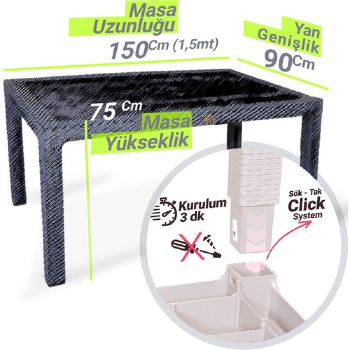 Bahex Rattan Masa Takımı 90x150 Camsız Masa 6 Kişilik Sandalye Seti Bahçe Balkon Teras Takımı