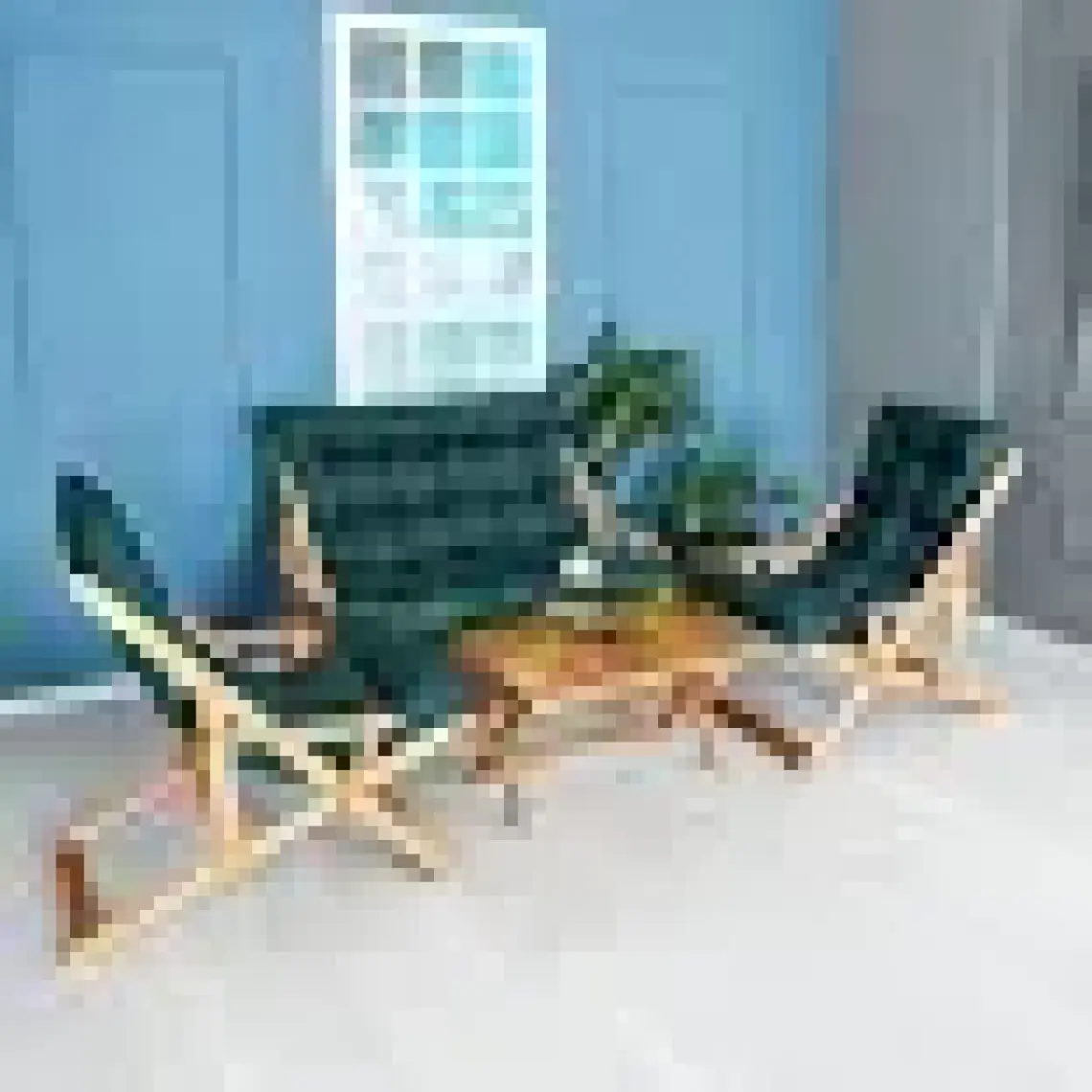 Bysay Ahşap Katlanabilir Taşınır Puf Minderli Kollu Şezlong Plaj Teras Balkon Bahçe Takımı 4 Lü Set (Yeşil)